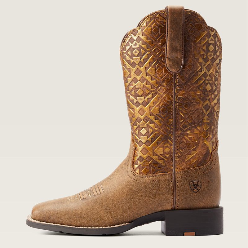 Bare Brown Ariat Round Up Wide Square Toe Western Boot | 37QTCFZLI