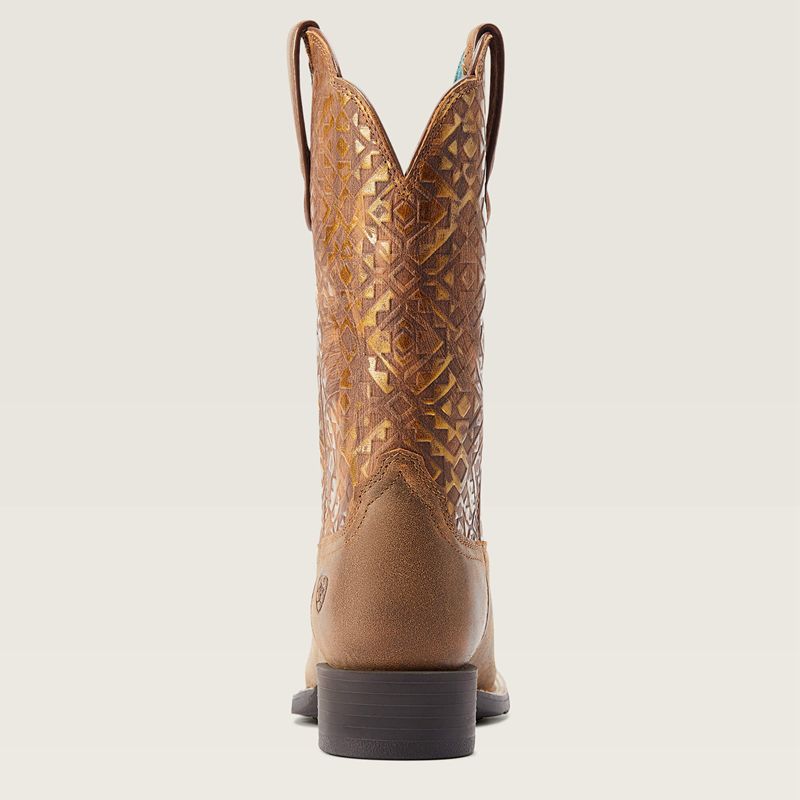 Bare Brown Ariat Round Up Wide Square Toe Western Boot | 37QTCFZLI