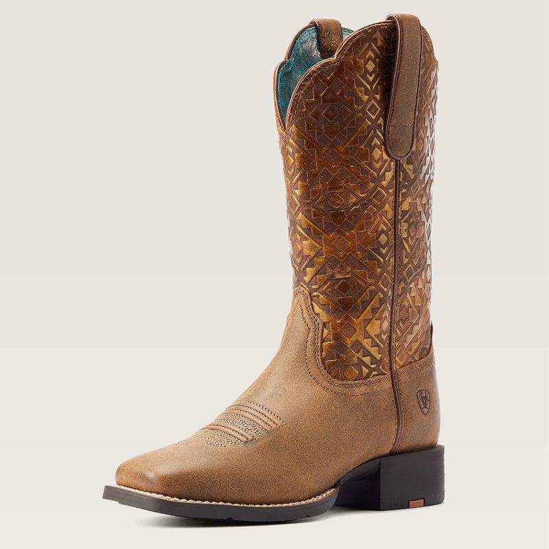 Bare Brown Ariat Round Up Wide Square Toe Western Boot | 37QTCFZLI