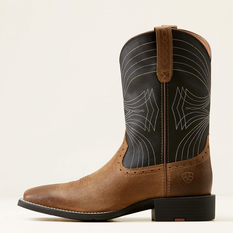 Barley Brown/Matte Black Ariat Sport Wide Square Toe Cowboy Boot | 54ABTZNKF