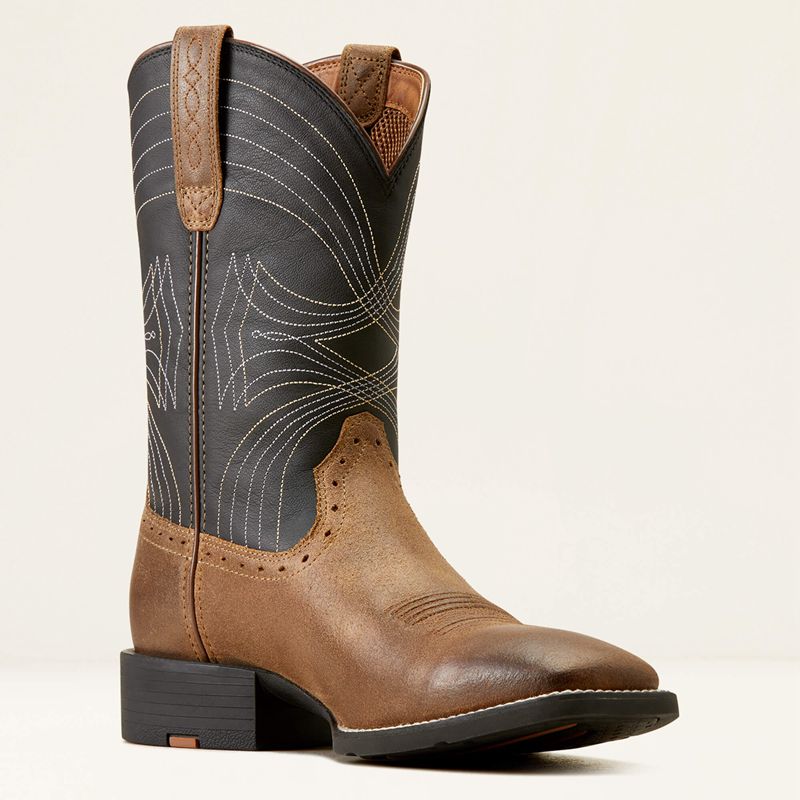 Barley Brown/Matte Black Ariat Sport Wide Square Toe Cowboy Boot | 54ABTZNKF