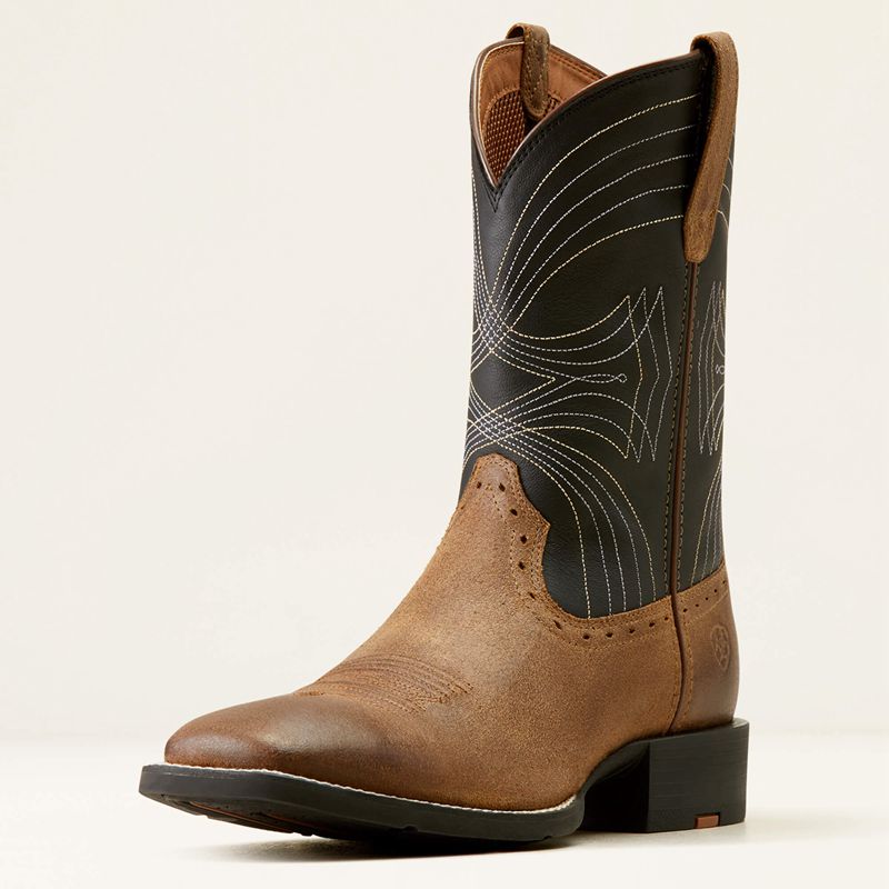 Barley Brown/Matte Black Ariat Sport Wide Square Toe Cowboy Boot | 54ABTZNKF