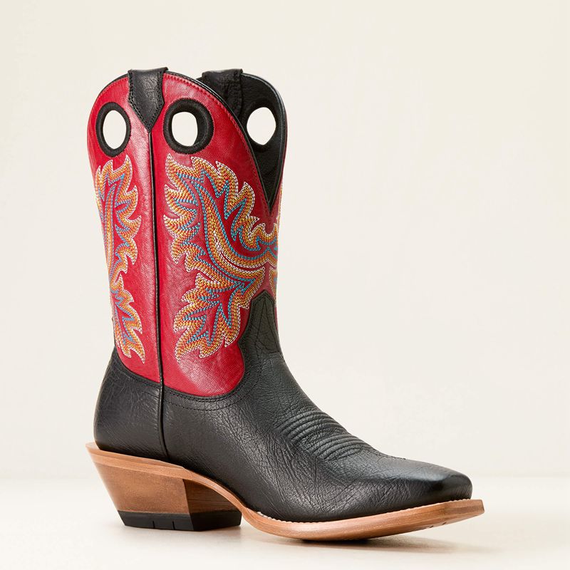 Best In Black/Bright Red Ariat Bronc Stomper Cowboy Boot | 90EBZRNFY