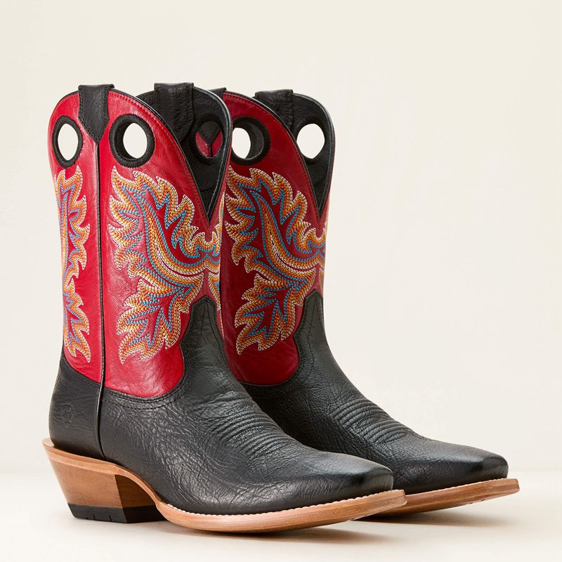 Best In Black/Bright Red Ariat Bronc Stomper Cowboy Boot | 90EBZRNFY