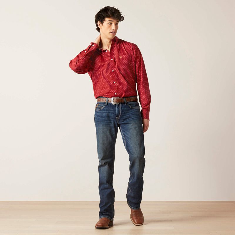 Biking Red Ariat Wrinkle Free Kaisen Classic Fit Shirt | 96AWLOQZG