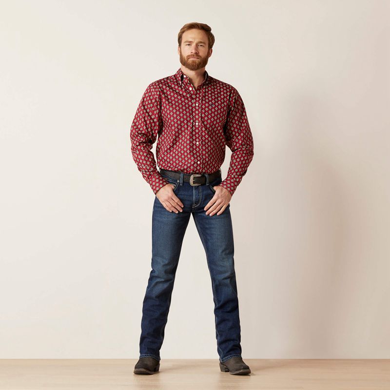 Biking Red Ariat Wrinkle Free Kyler Fitted Shirt | 45EOWKNMC