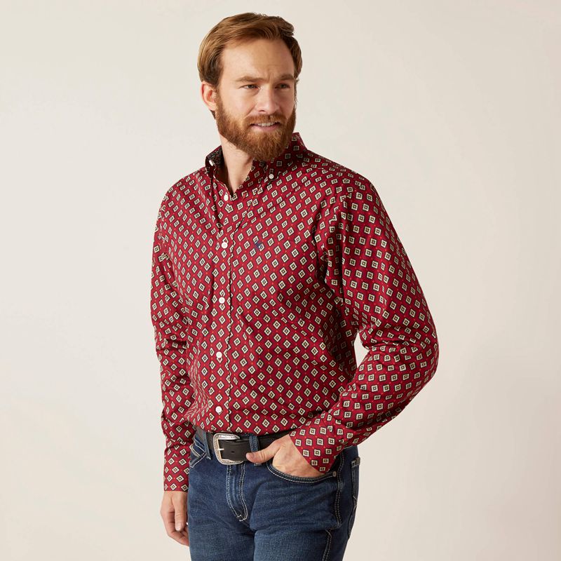 Biking Red Ariat Wrinkle Free Kyler Fitted Shirt | 45EOWKNMC