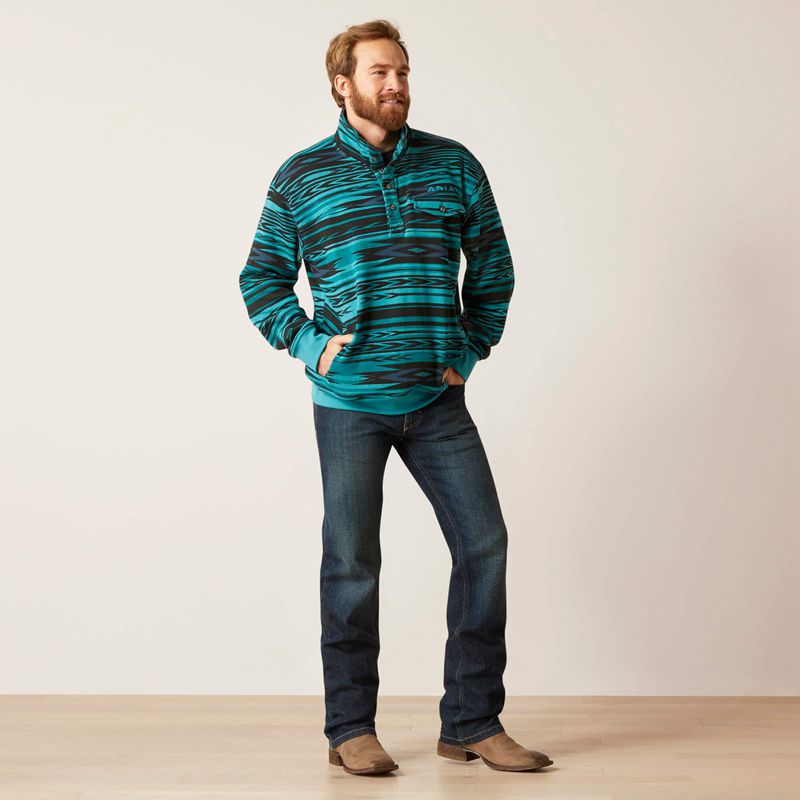 Biscay Blue Heather Ariat Cotton-Rich Mockneck Sweatshirt | 74XYNDPJI