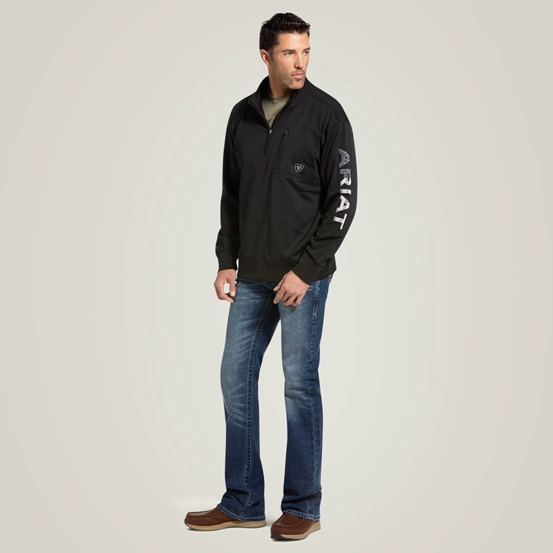 Black/Americana Ariat Team Logo 1/4 Zip Sweatshirt | 81FLZGMYB