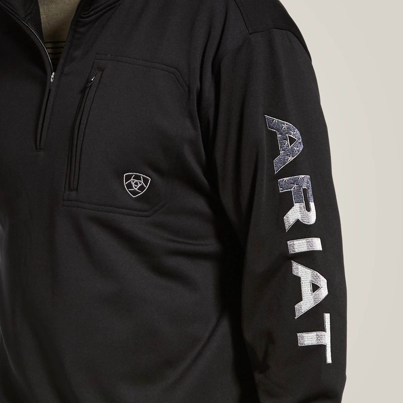 Black/Americana Ariat Team Logo 1/4 Zip Sweatshirt | 81FLZGMYB