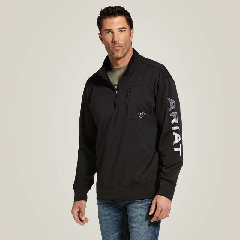 Black/Americana Ariat Team Logo 1/4 Zip Sweatshirt | 81FLZGMYB