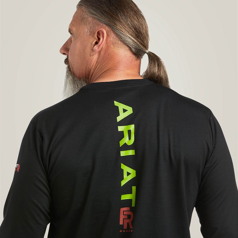 Black/Lime Ariat Fr Stretch Logo T-Shirt | 53OZDFYMU