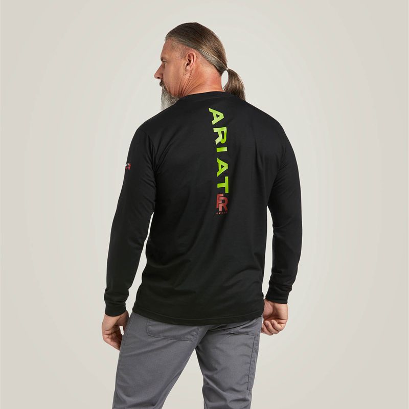 Black/Lime Ariat Fr Stretch Logo T-Shirt | 53OZDFYMU