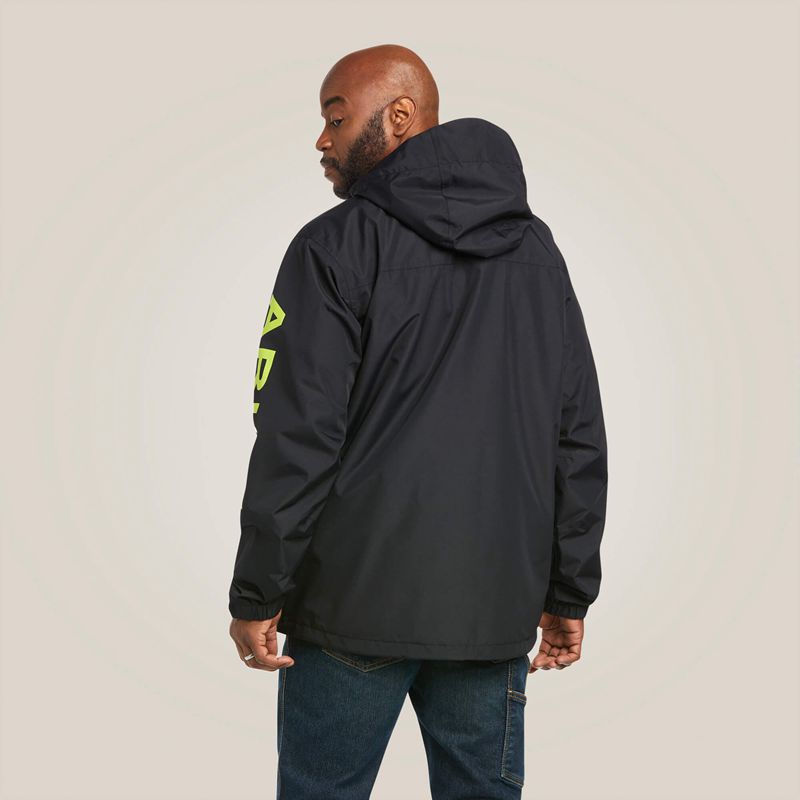 Black/Lime Ariat Rebar Stormshell Logo Waterproof Jacket | 80KSLUIJW