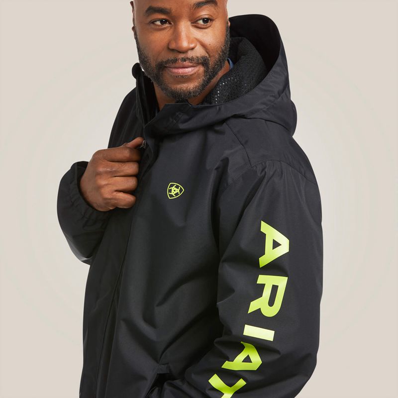 Black/Lime Ariat Rebar Stormshell Logo Waterproof Jacket | 80KSLUIJW