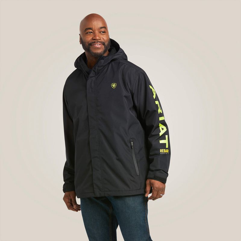 Black/Lime Ariat Rebar Stormshell Logo Waterproof Jacket | 80KSLUIJW