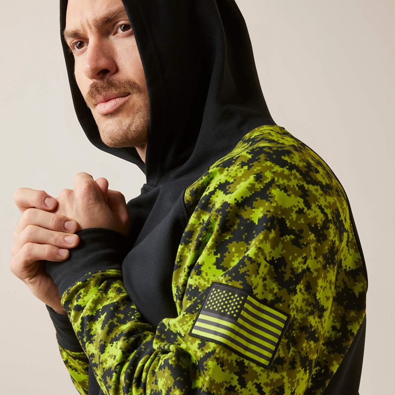 Black/Lime Camo Ariat Fr Durastretch Patriot Hoodie | 94IVXKFPY