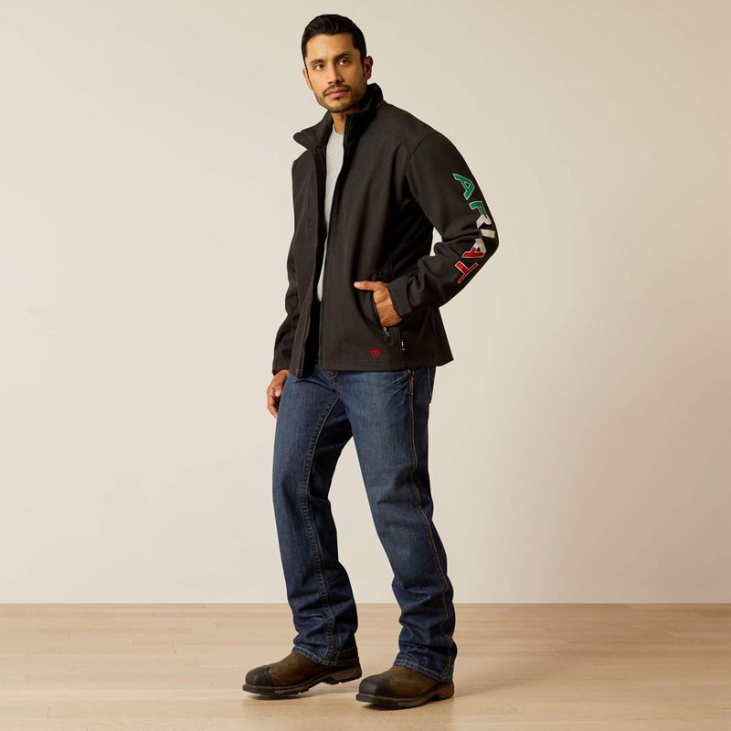 Black/Mexico Ariat Fr Team Logo Softshell Jacket | 78WKPYXCF