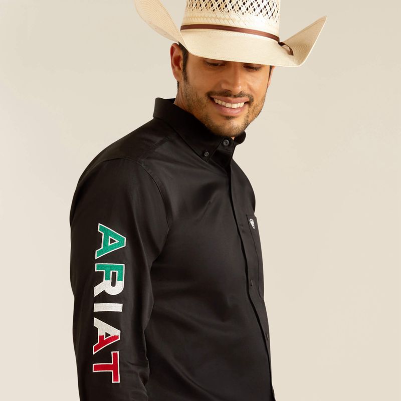 Black/Mexico Ariat Team Logo Twill Fitted Shirt | 35DGZLPEC