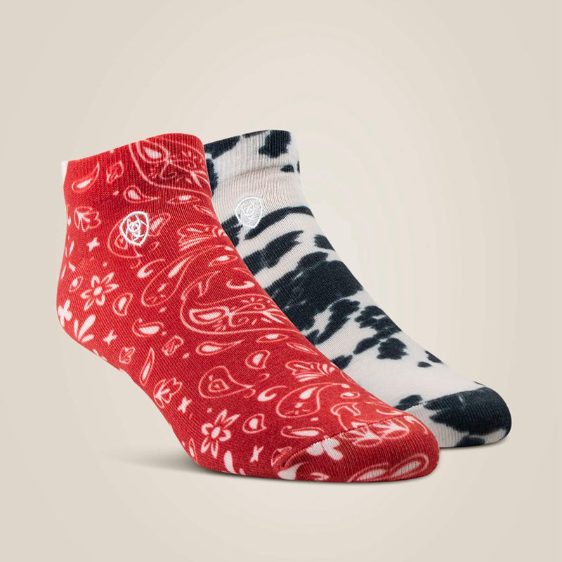 Black/Red Ariat Pony Print Ankle Sock 2 Pair Multi Color Pack | 37EYJOLMB