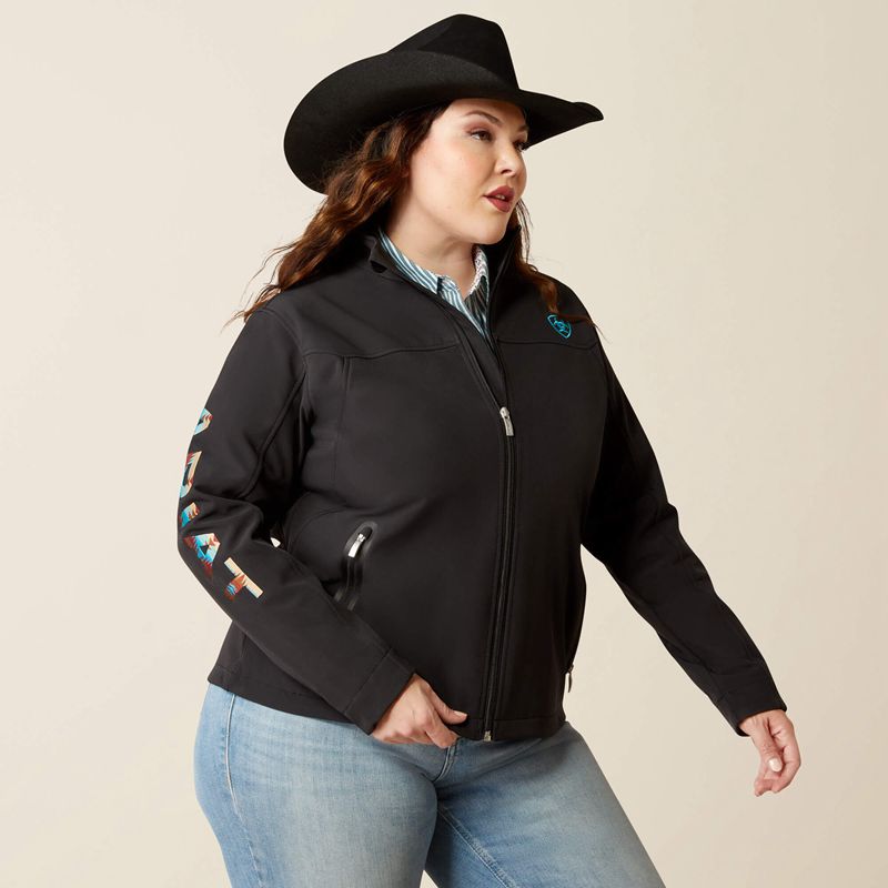 Black/Serrano Southwest Print Ariat New Team Softshell Jacket | 09FXZYOIN