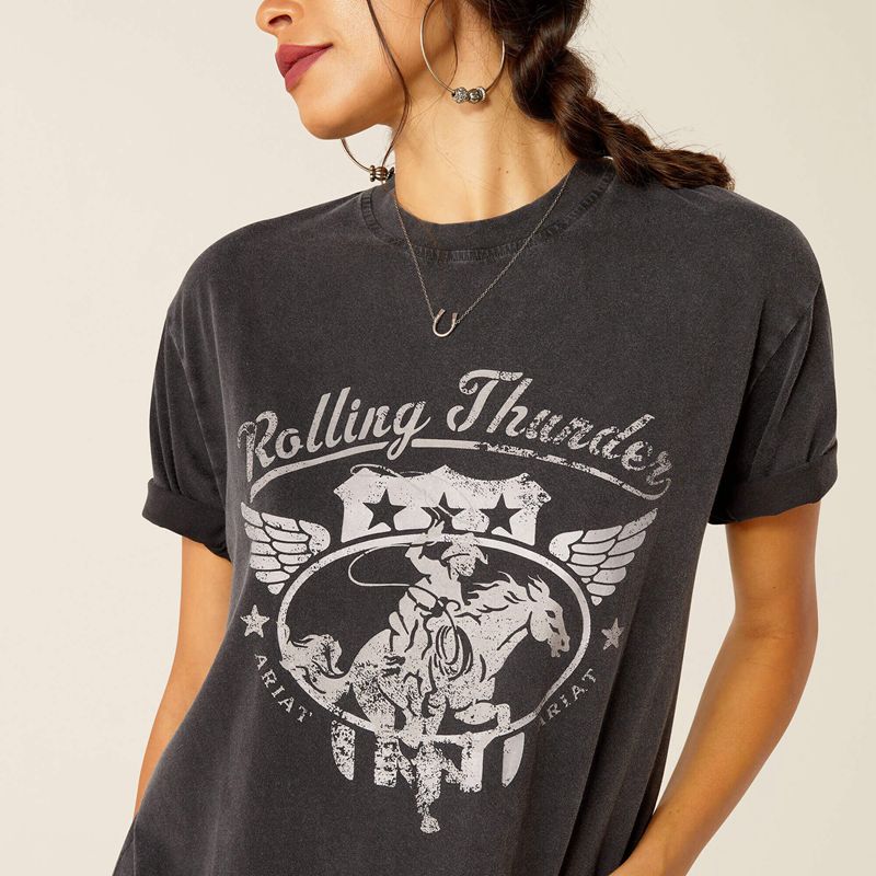 Black Acid Wash Ariat Rolling Thunder T-Shirt | 31ZXSEACJ