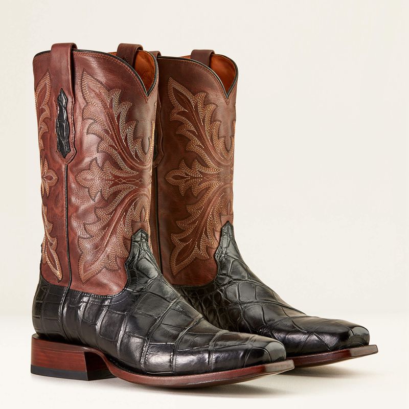 Black American Alligator/Whiskey Brown Ariat Bench Made Stilwell Western Boot | 81EHUIRWV