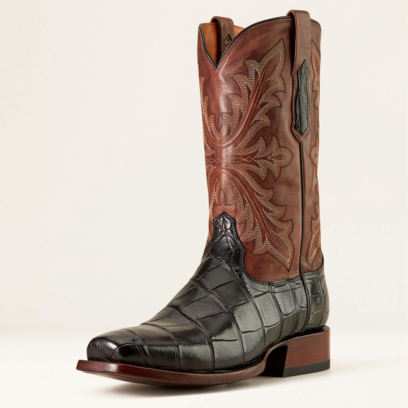 Black American Alligator/Whiskey Brown Ariat Bench Made Stilwell Western Boot | 81EHUIRWV