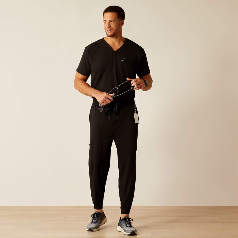 Black Ariat Drew Cargo Stretch Jogger Scrub Pant | 30CYNHZJW