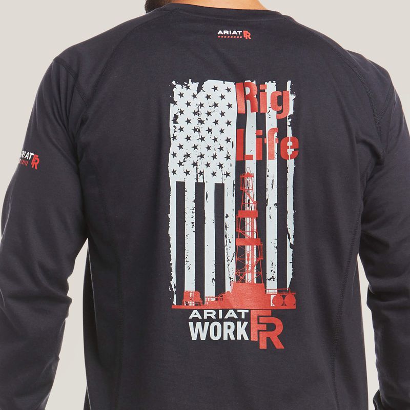 Black Ariat Fr Air Rig Life Graphic T-Shirt | 89WKYGDRL