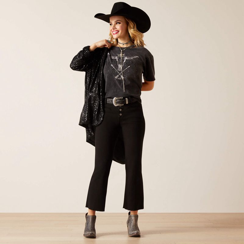 Black Ariat High Rise Jazmine Kick Flare Jean | 08PAVYJZB