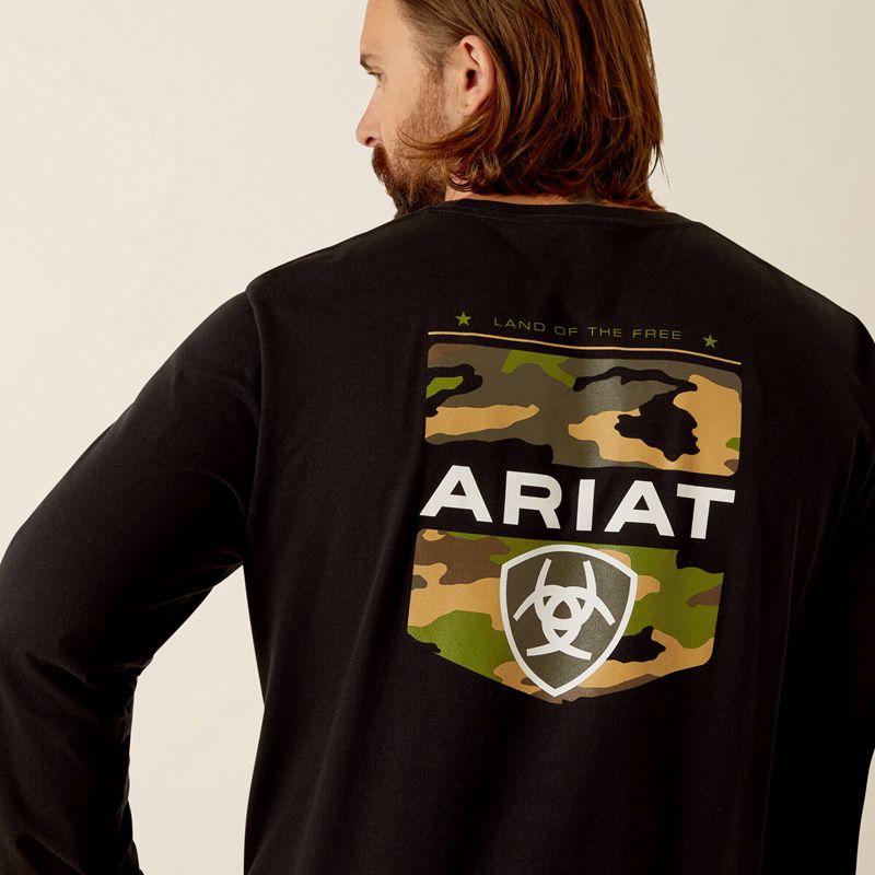 Black Ariat Lotf Camo Shield T-Shirt | 72IGCZSEX