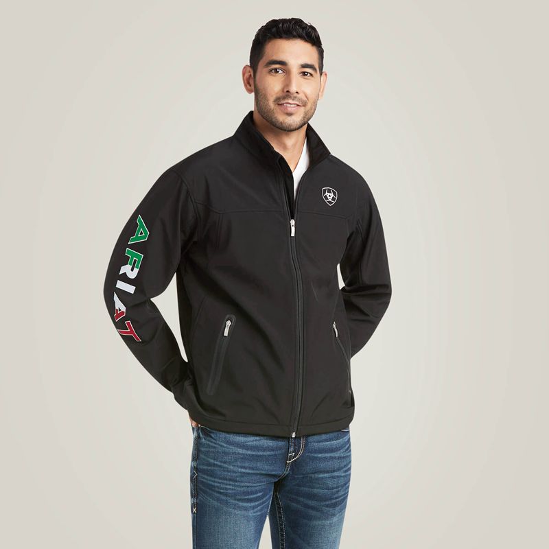 Black Ariat New Team Softshell Mexico Jacket | 18FKGDJIQ