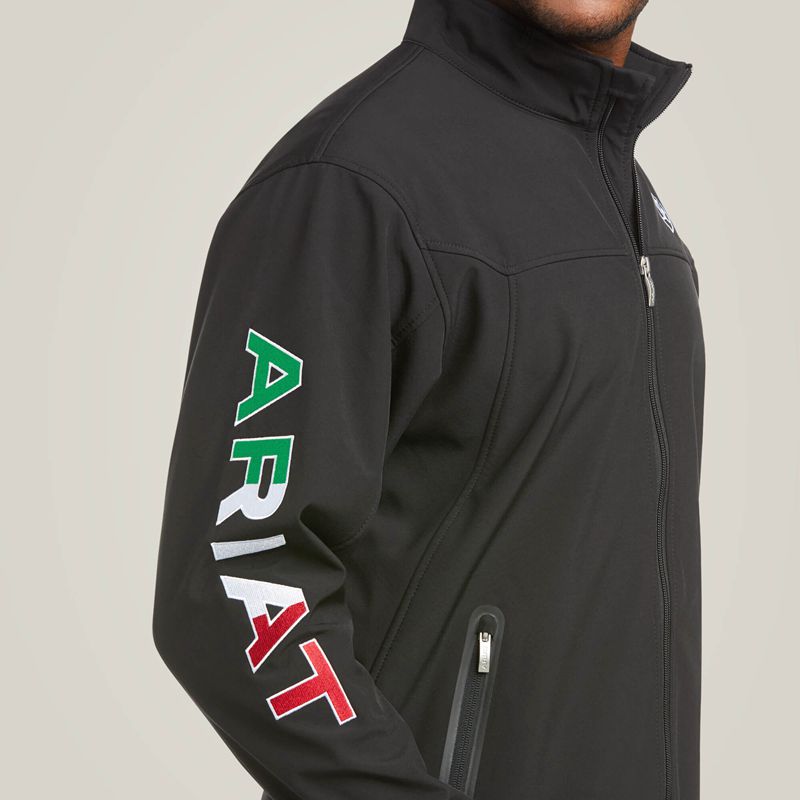 Black Ariat New Team Softshell Mexico Jacket | 18FKGDJIQ