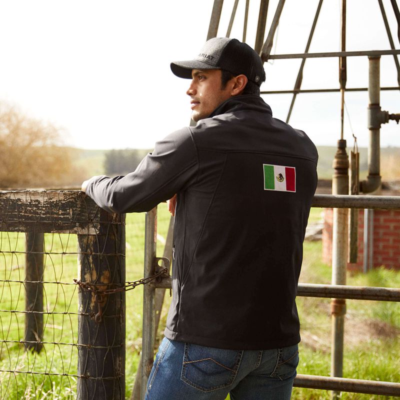 Black Ariat New Team Softshell Mexico Jacket | 18FKGDJIQ