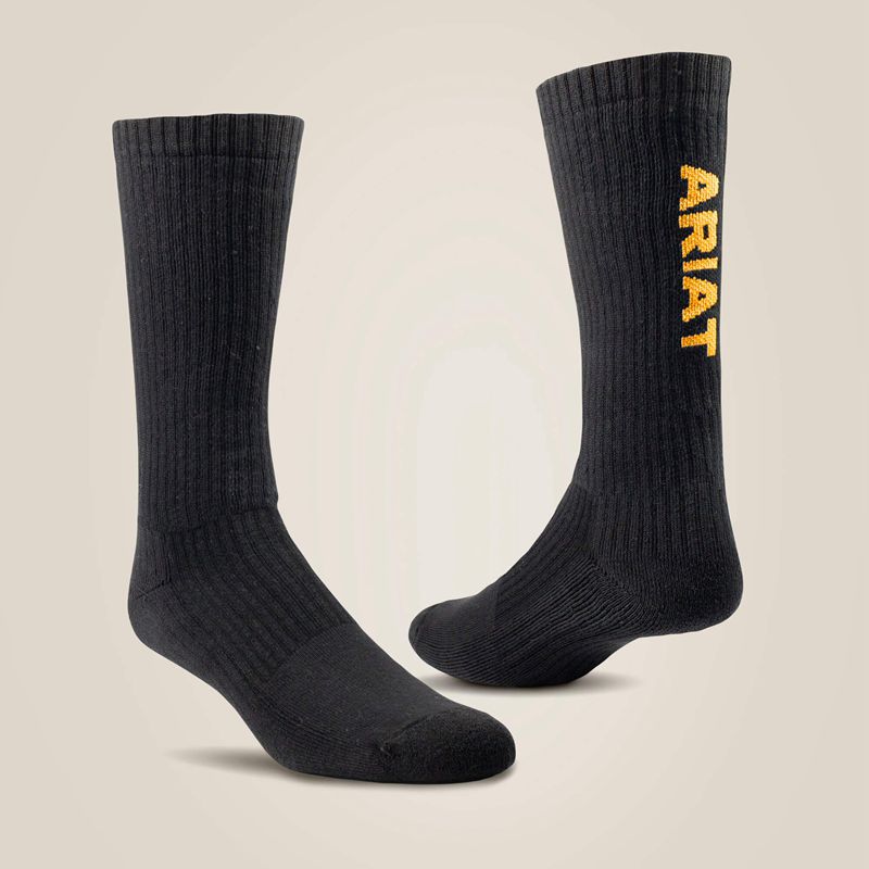 Black Ariat Premium Ringspun Cotton Mid Calf Work Sock 3 Pair Pack | 72YUJGSLH