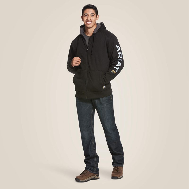 Black Ariat Rebar All-Weather Full Zip Hoodie | 60CTIYNAP