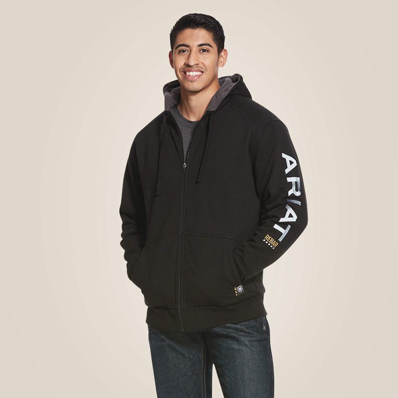 Black Ariat Rebar All-Weather Full Zip Hoodie | 60CTIYNAP