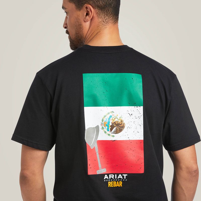 Black Ariat Rebar Cotton Strong Mexican Pride Graphic T-Shirt | 63NOYRIHV