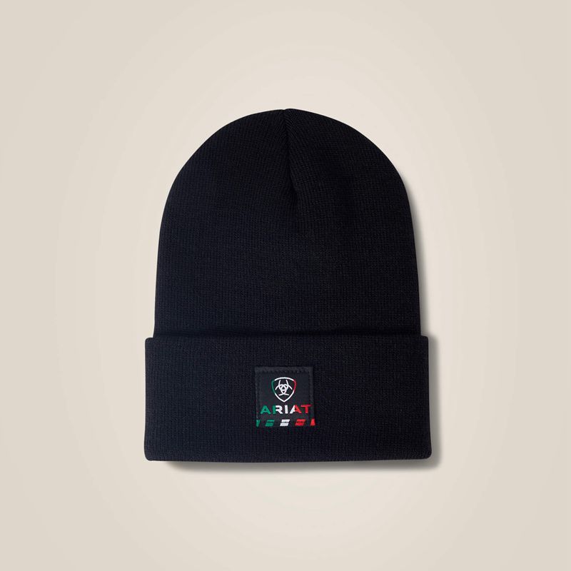 Black Ariat Rebar Mexican Flag Patch Beanie | 87EVLNWKY