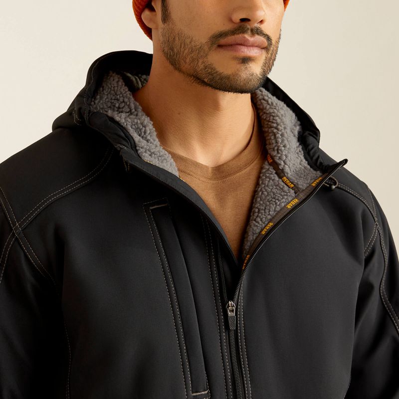 Black Ariat Rebar Sherpa Stretch Canvas Softshell Jacket | 15OIPJFQZ