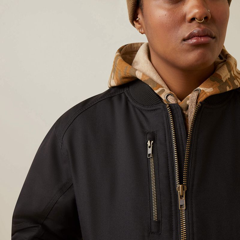 Black Ariat Rebar Stretch Canvas Bomber Jacket | 15IBVMZKU