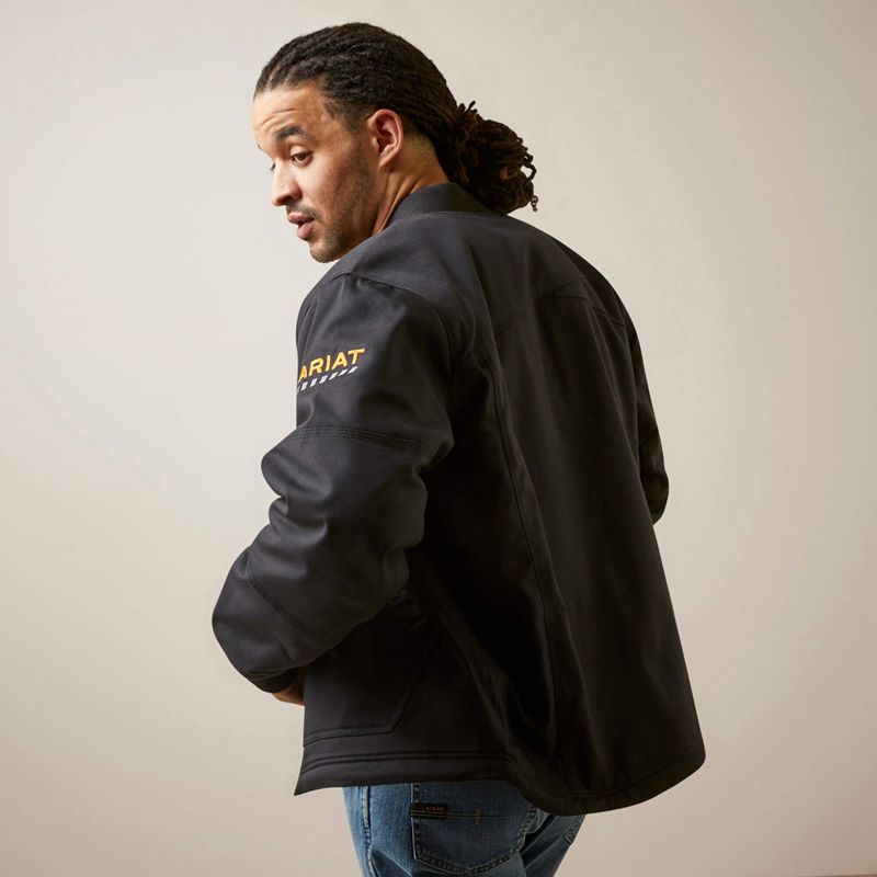 Black Ariat Rebar Stretch Canvas Bomber Jacket | 50JNZHILB