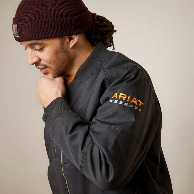 Black Ariat Rebar Stretch Canvas Bomber Jacket | 50JNZHILB