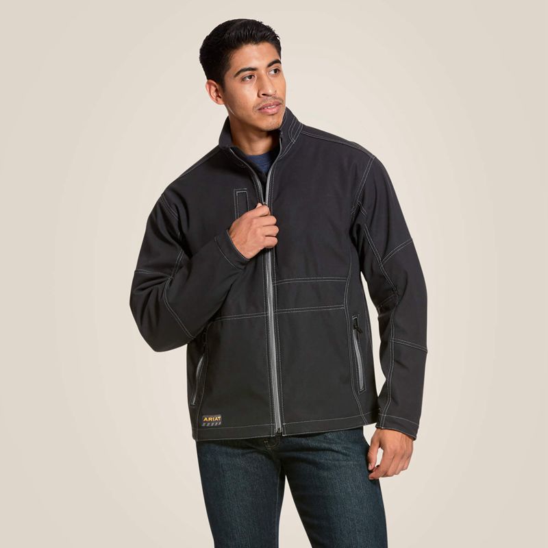 Black Ariat Rebar Stretch Canvas Softshell Jacket | 43QWESVDK