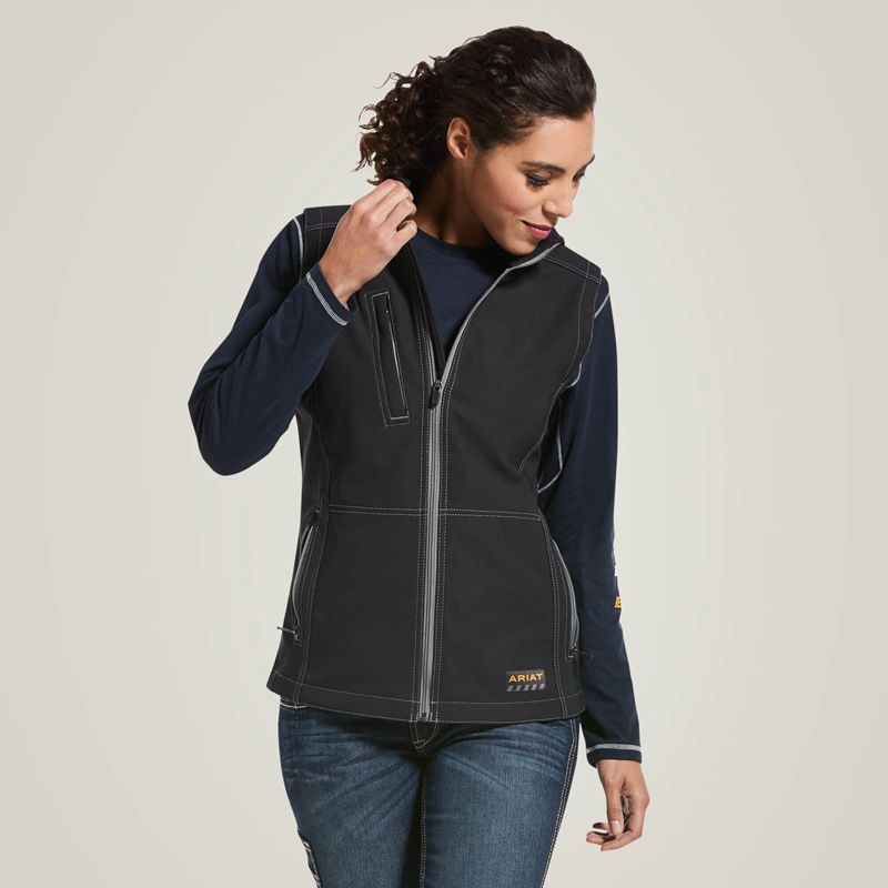 Black Ariat Rebar Stretch Canvas Softshell Vest | 51DQNMPAG