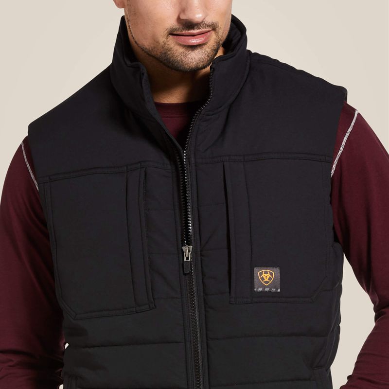 Black Ariat Rebar Valiant Stretch Canvas Water Resistant Insulated Vest | 05LBKFDEP