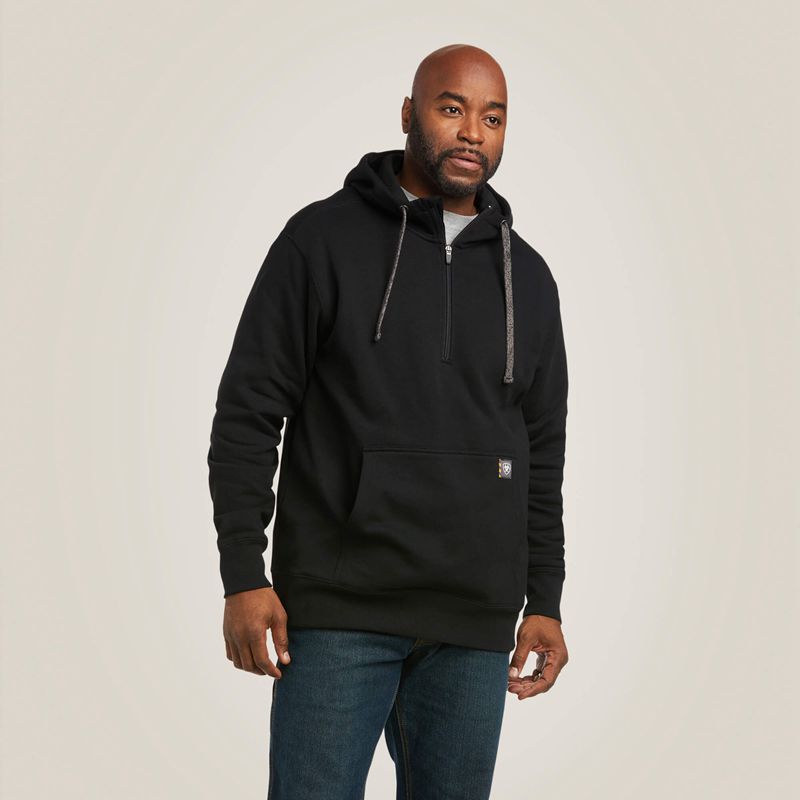 Black Ariat Rebar Workman 1/4 Zip Hoodie | 71HGZASXQ