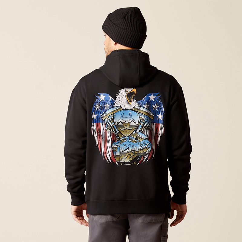 Black Ariat Rebar Workman Moto Eagle Hoodie | 52RDVSJLN