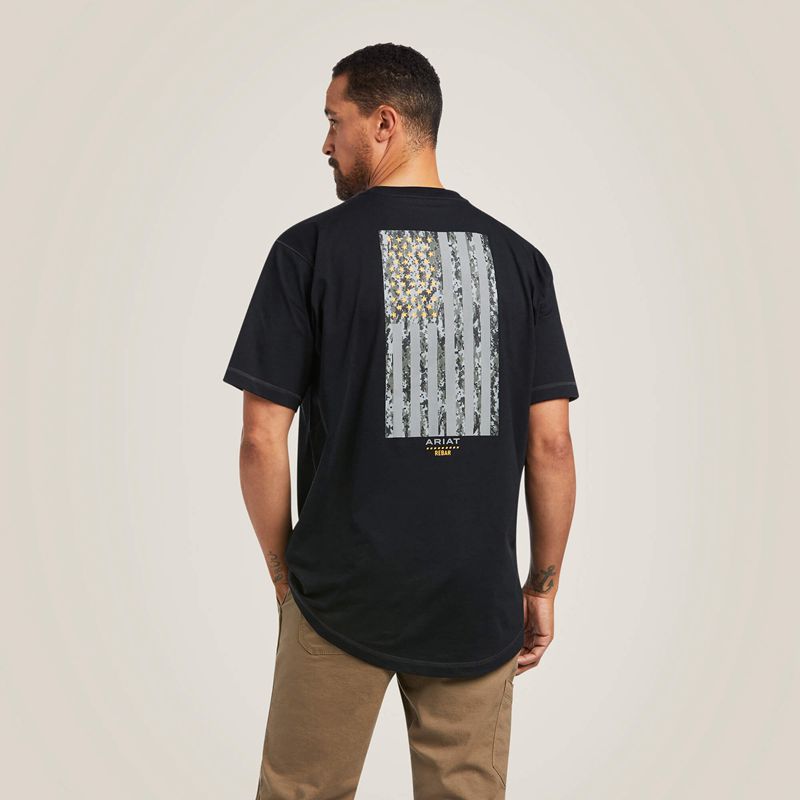 Black Ariat Rebar Workman Reflective Flag T-Shirt | 15IDLYUGK